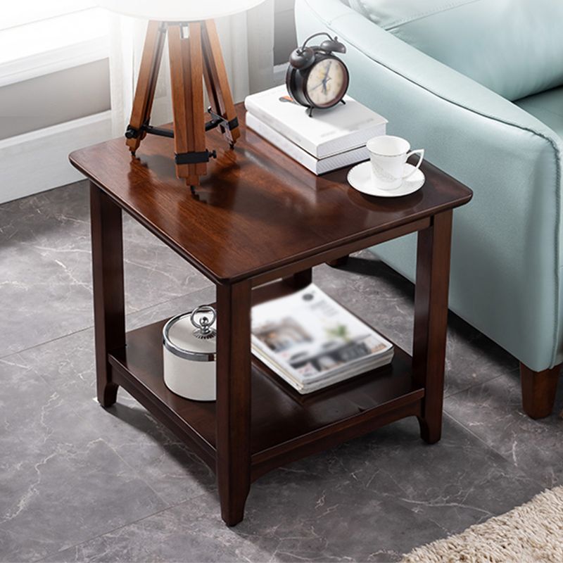 Walnut Square Accent Side Table 21.65"/23.62" H Wood 4 Legs Side End Table