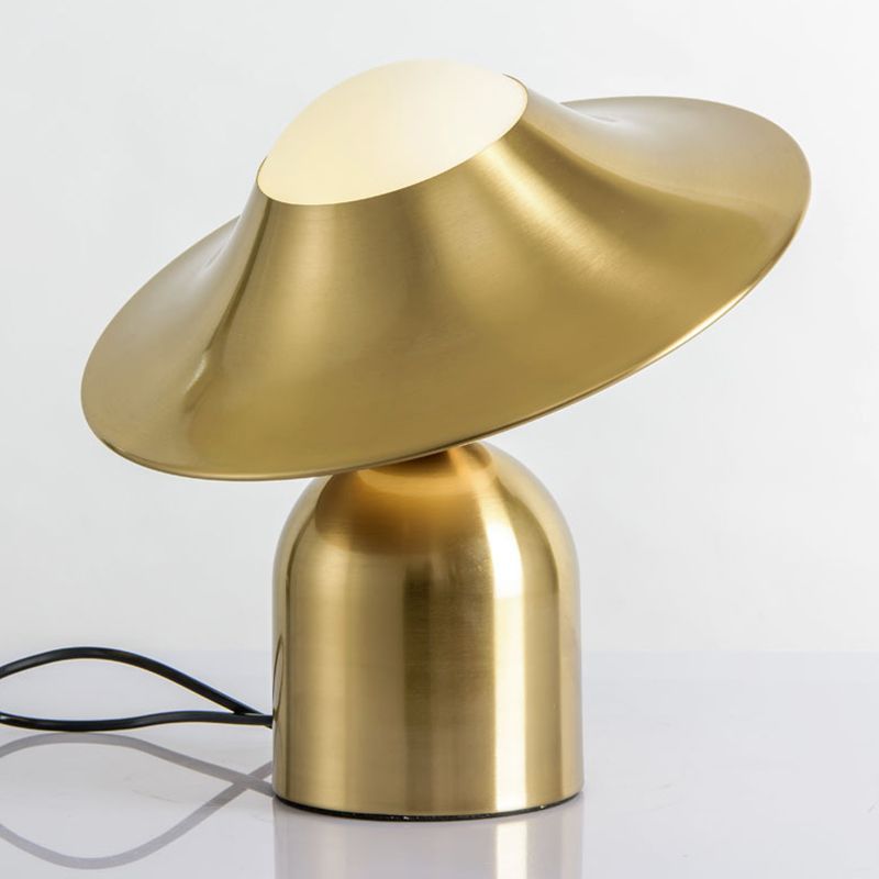Gold Hat Shaped Table Light Postmodern Style 1 Bulb White Glass Night Stand Lamp
