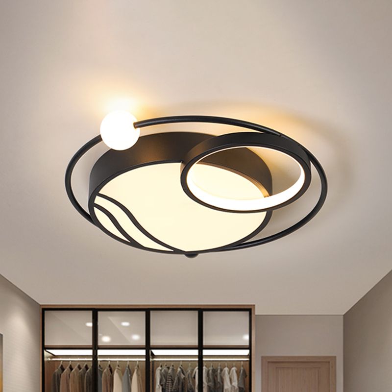 Metal Circular Ceiling Light Fixture Nordic Black/Gold LED Flushmount Lighting in Warm/White Light, 16.5"/20.5" W