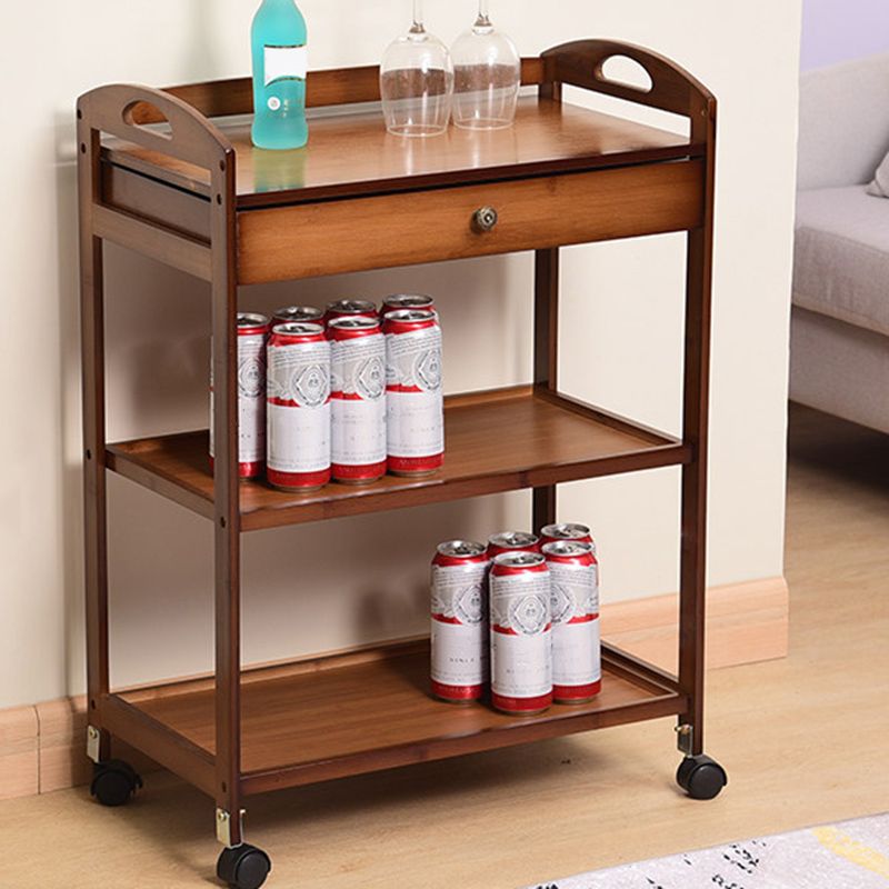 Rolling Kitchen Trolley Rectangular Bamboo Wooden Prep Table