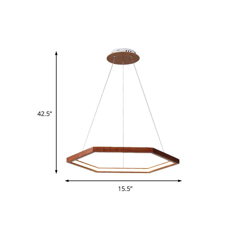 Hexagonal Pendant Chandelier Contemporary Acrylic LED Light/Dark Wood Hanging Ceiling Light, 16"/19.5"/23.5" Wide