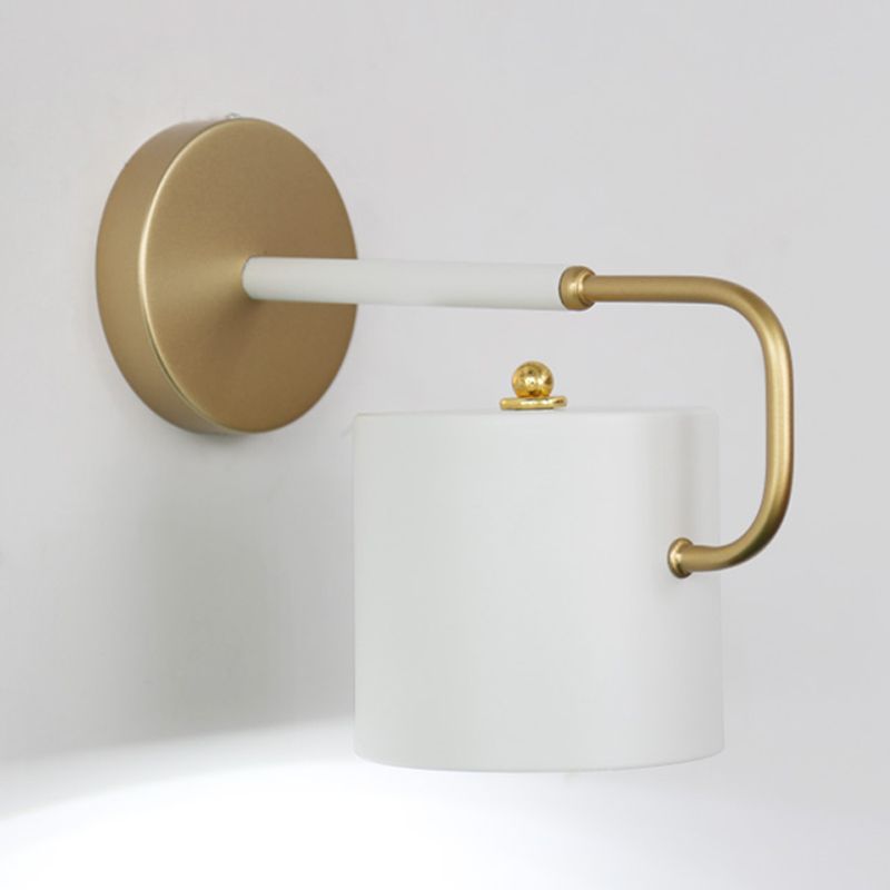 Cylinder Wall Lamp Contemporary Metal 1 Bulb White Sconce Light Fixture with Curved Arm