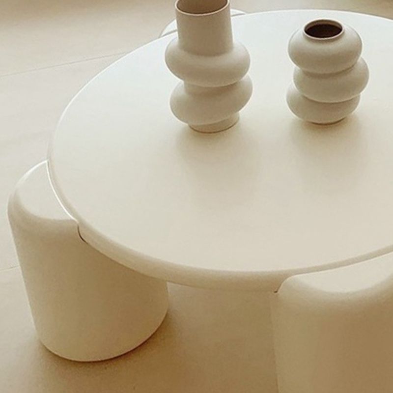 Round Wood Coffee Table White 4 Legs Cocktail Table for Home