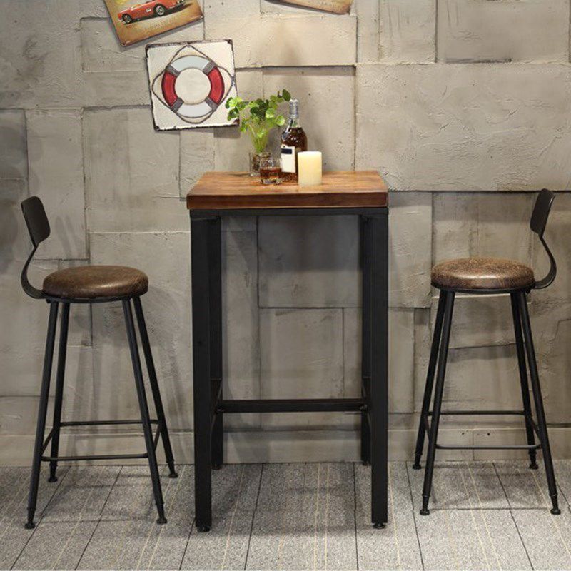 Industrial Bar Set 1/2/3/5 Pcs Metal Bar Stools and Solid Wood Top Bar Table