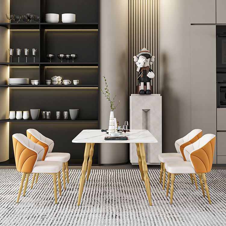 Glam Iron Dinette Set 1/2/5/7 Pieces Rectangle Sintered Stone Top Dining Table Set