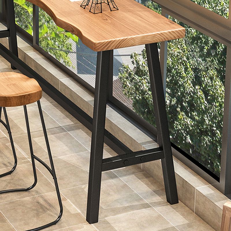Solid Wood Natural Bistro Accent Dining Table Modern Rectangle Footrest Pub Table