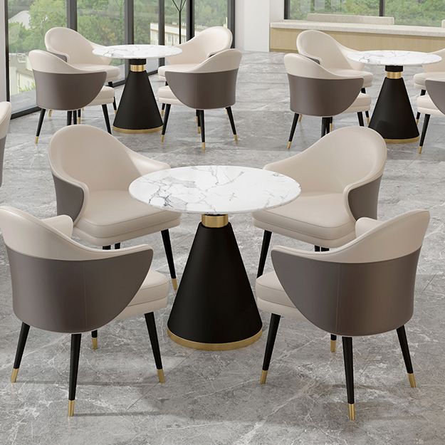 Modern Fixed Dinette Set 1/2/5 Pcs Round Stone Dinette Table with Dining Chair