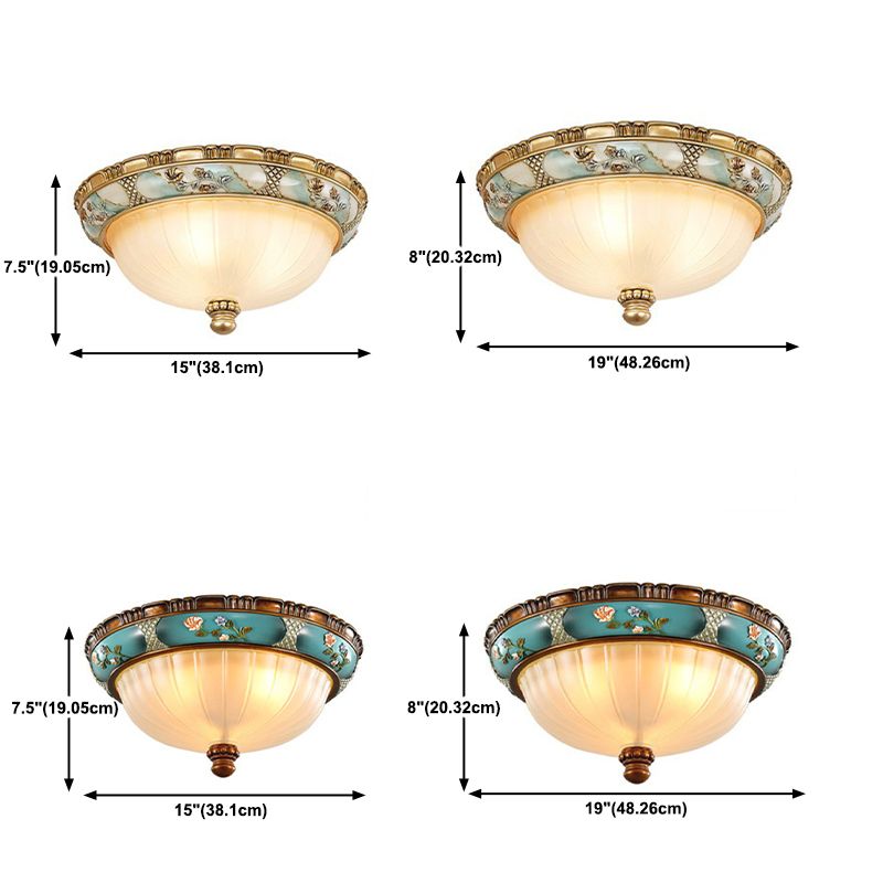 Country Style Domed Ceiling Light White Glass Flush Mount Lighting Fixture