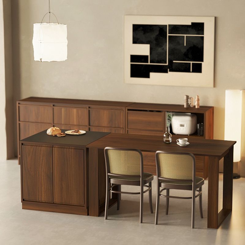 Contemporary Brown Walnut Kitchen Island Table for Dining Room