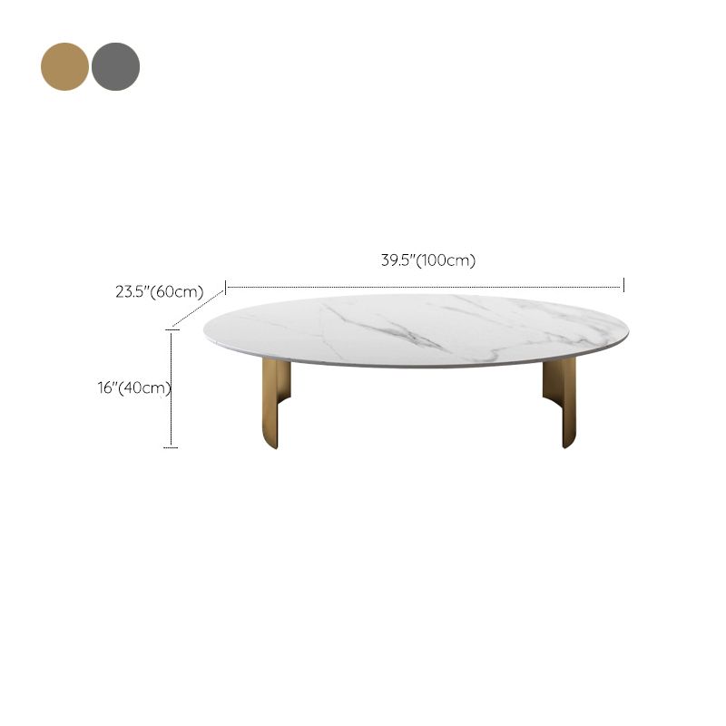 Glam Oval Stone Top Coffee Table with Steel Base Cocktail Table