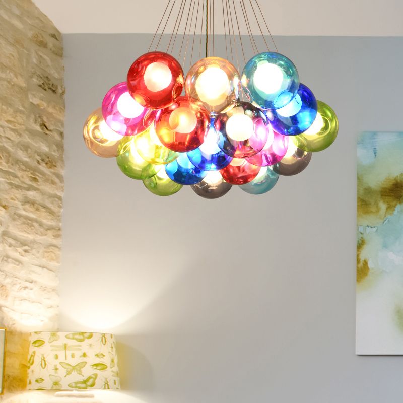 Indoor Globe Clear Glass Multi Hanging Light, Simple Colorful Balls Hanging Lamp