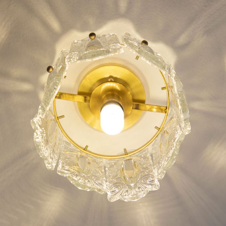 Gold Cylinder Ceiling Mounted Fixture Modern Style Glass Ceiling Light Fixture