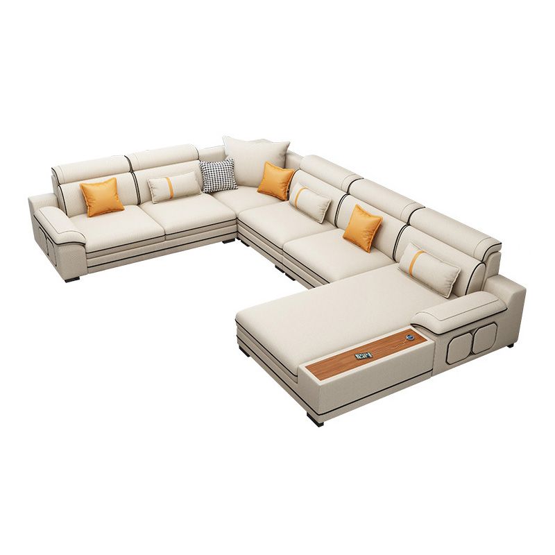 Faux Leather Cotton Blend Furniture Sectionals with Storage in Beige