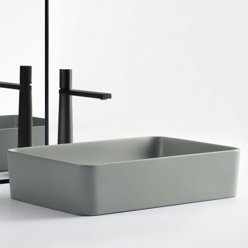 Contemporary Bathroom Sink Rectangular Porcelain Vessel Lavatory Sink with Pop-Up Drain
