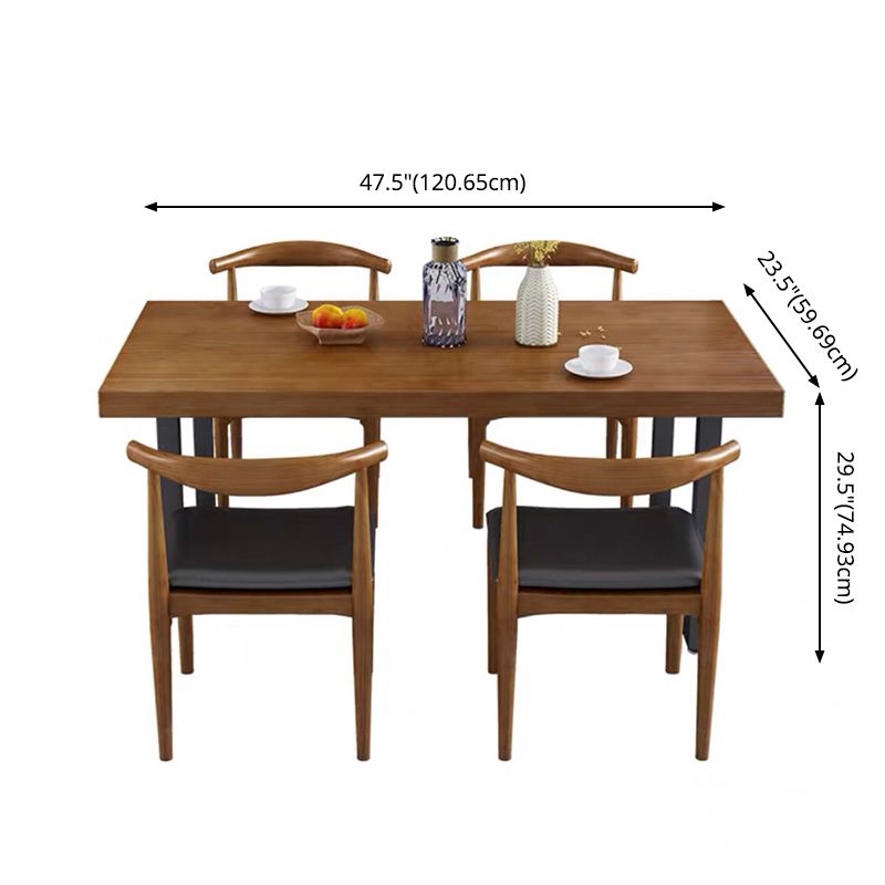 Table de salle à manger en bois massif fixe de style country avec 2 jambes métalliques noires pour ensemble de cuisine