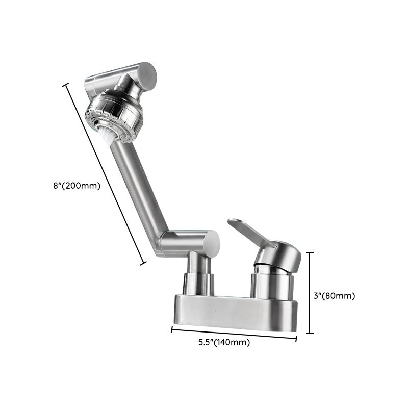 2 Holes Sink Faucet Swivel Stainless Steel Single Lever Handle Centerset Faucet