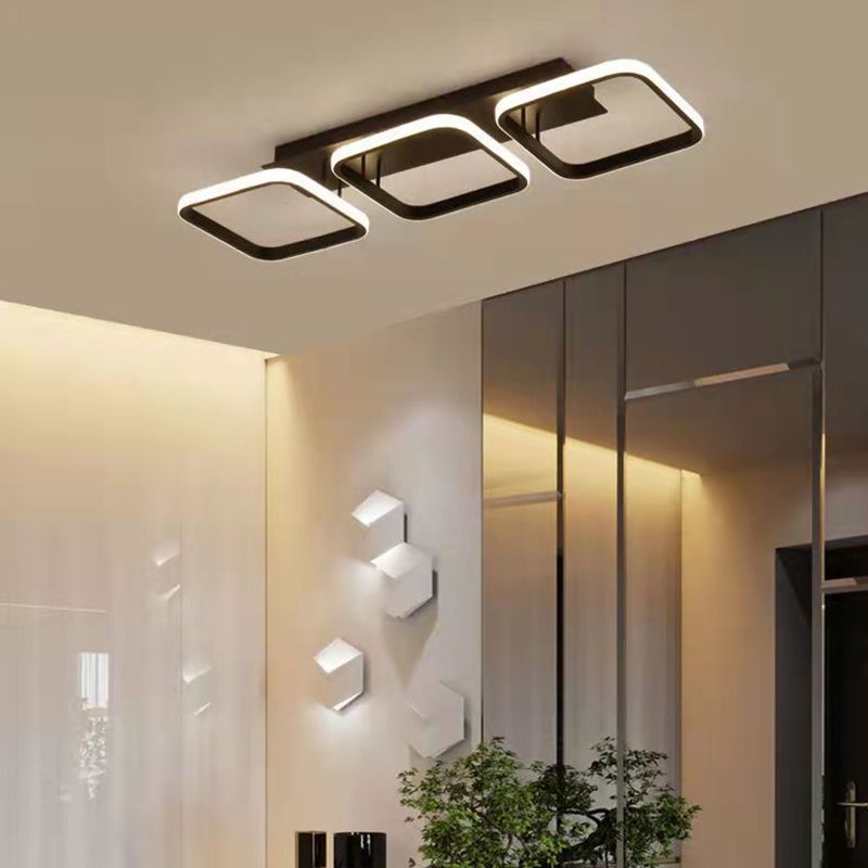 Metall quadratische Schatten Flush Deckenleuchte moderne Multi -Leuchten Flush -Montierung in Schwarz