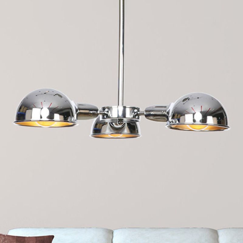 Plafonnier semi-encastré industriel à 3 lumières en métal pour salon, noir/laiton/chrome, dôme