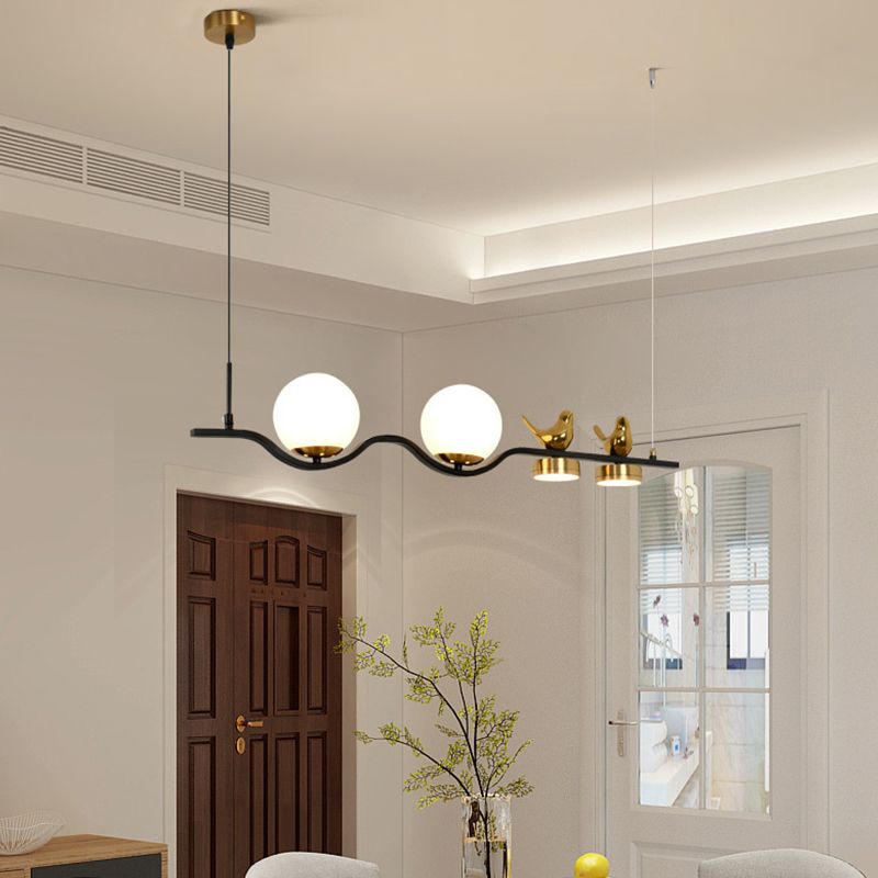 Black and Gold Kitchen Island Fixture Metal & Glass Post Modern Ceiling Pendant