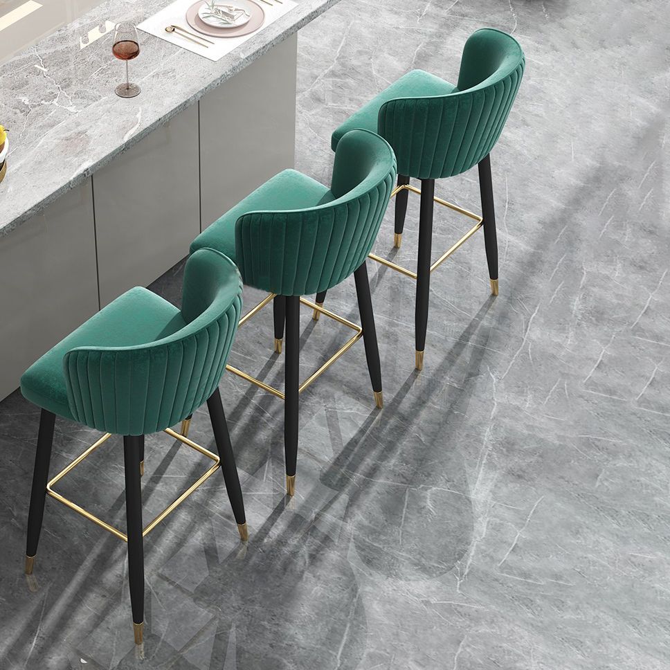 Contemporary Velvet Counter & Bar Stools Matte Finish Indoor Stools with Metal Frame
