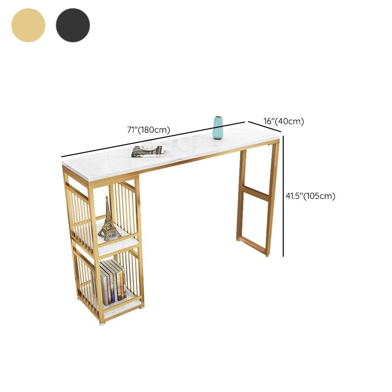 Faux Marble Top Table Glam Bar Height Pub Table with 2 Shelves