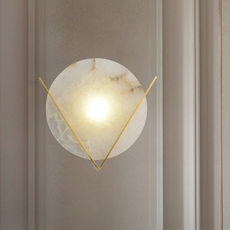 Gold LED Flush Wall Sconce Colonialism Marble Round Wall Light Fixture for Bedroom