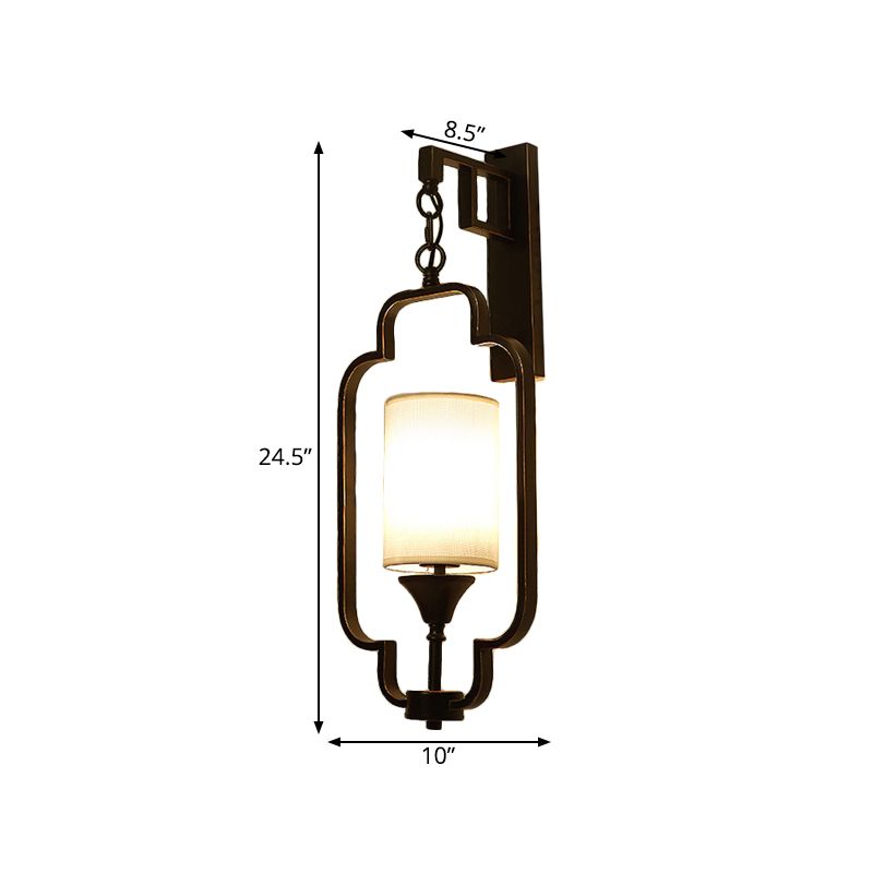 1 Light Wall Light Fixture Traditional Style Cylinder Metal Sconce in Black/Gold for Bedroom