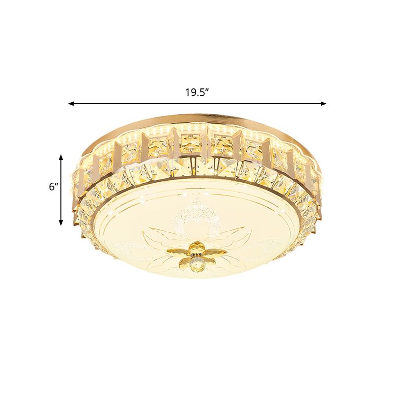 Drum Living Room Flush Mount Crystal Block LED Contemporary Flushmount Lighting in Gold