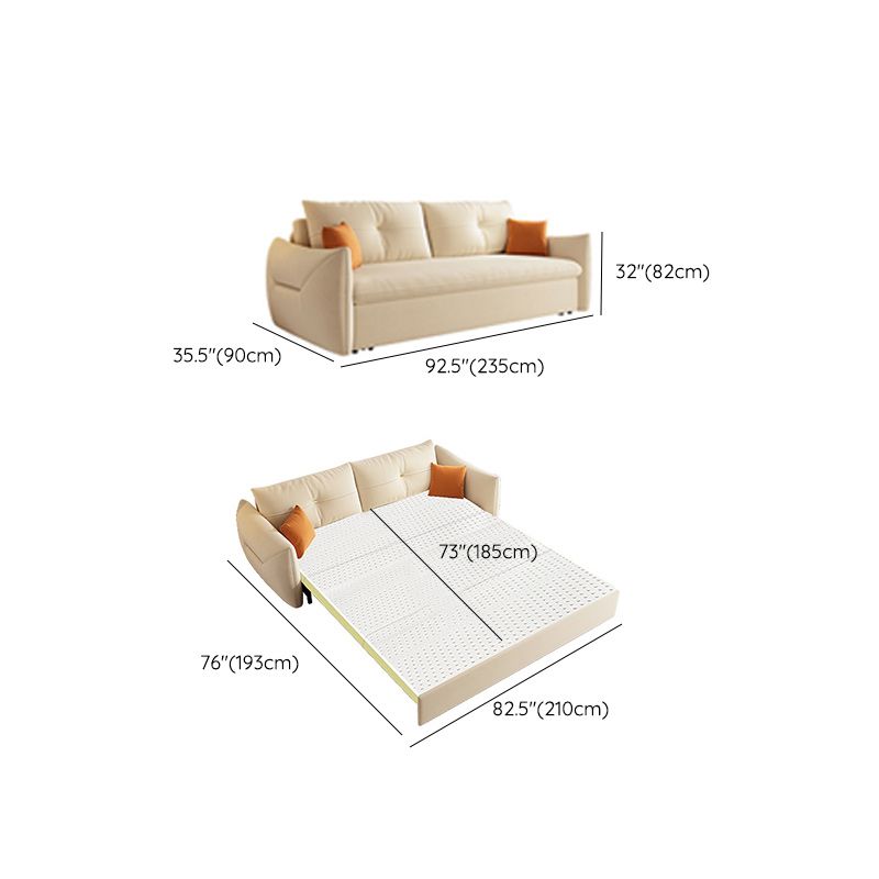 35" Wide Scandinavian Sofa Futon White Sleeper Sofa with Storage