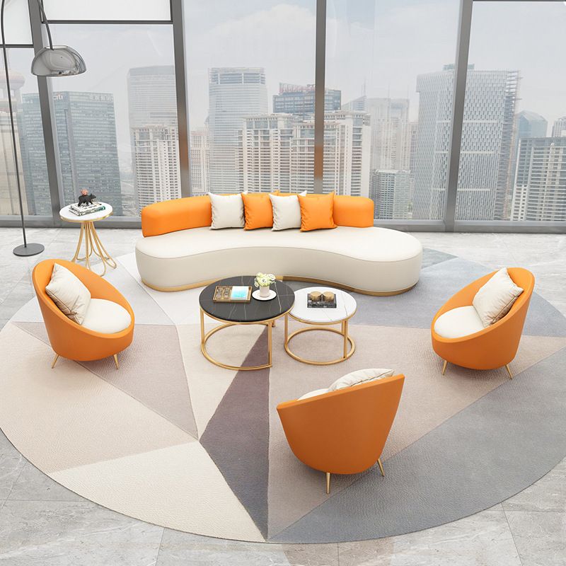 Faux Leather Armless Curved Sofa Contemporary Moon Shape Sofa