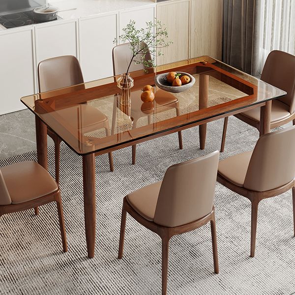 Modern Glass Dining Table Solid Wood Dining Table for Dining Room