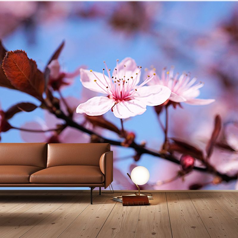 Cherry Blossoms Mural for Living Room Decoration in Pink, Made to Measure