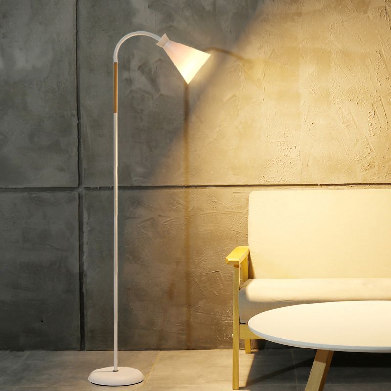 Gooseneck Floor Standing Lamp Macaron Metal Bedroom Floor Light with Cone Shade