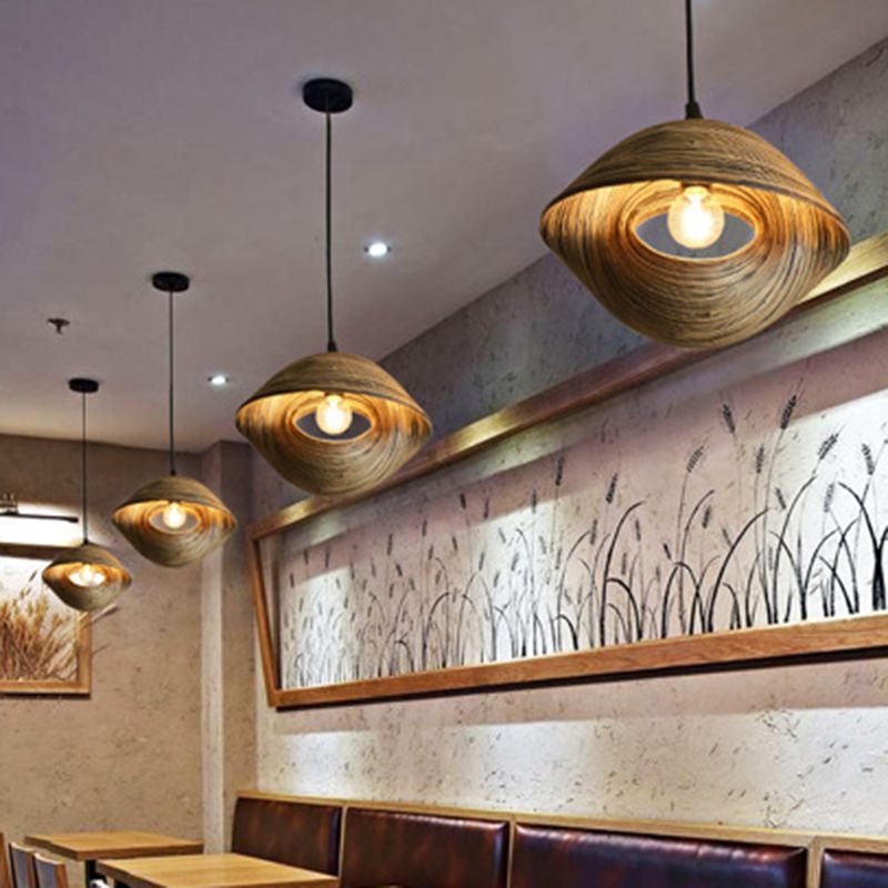 Neuheit Muschelform Bambus Anhänger Südostasien 1 Kopfbraun hängende Licht für Diner