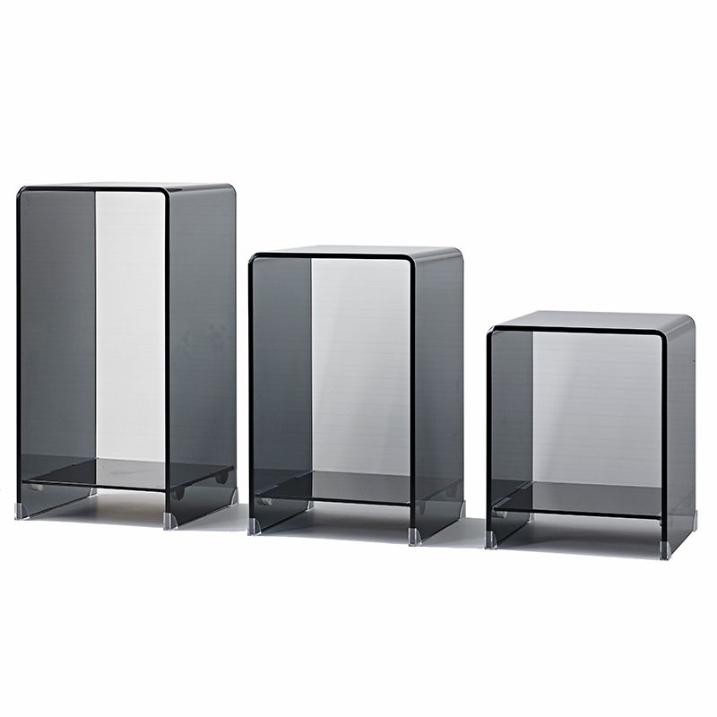 Contemporary Glass Square Side Table Sled End Table with Shelf