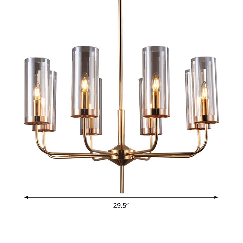 Cognac Glass Cylinder Hanging Chandelier Modern 8 Bulbs Ceiling Pendant Light for Dining Room