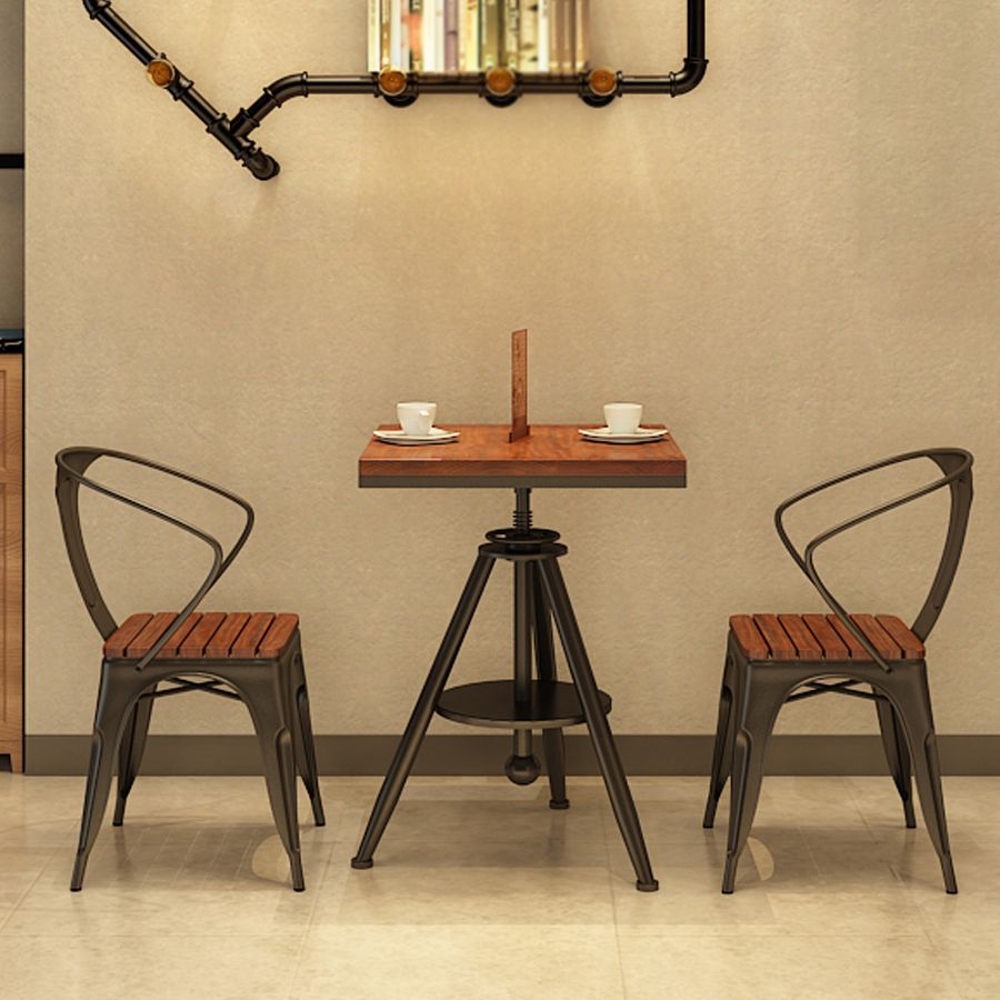 Solid Wood Industrial Dining Table Adjustable Square Table with Black Frame for Dinning Room