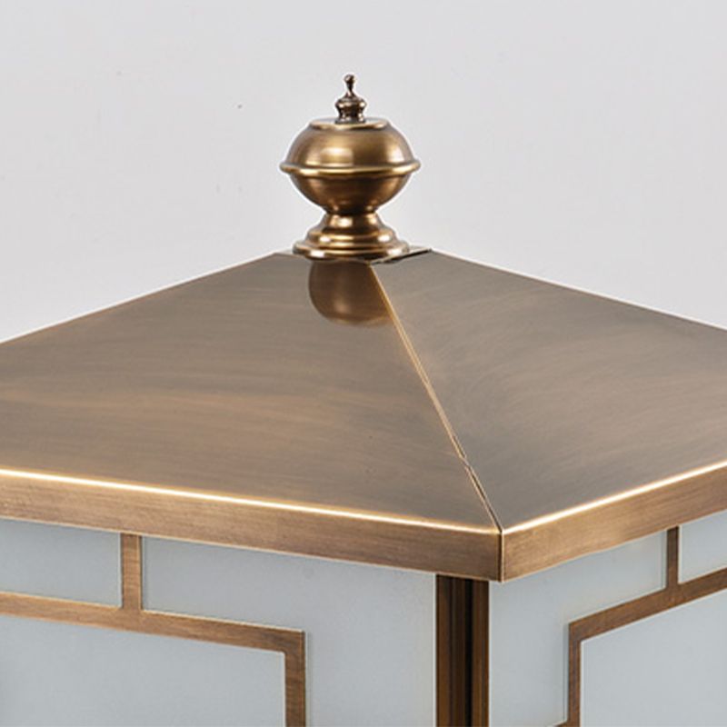 Square Shape Metal Pillar Lamp Modern Style Waterproof Outdoor Light in Bronze