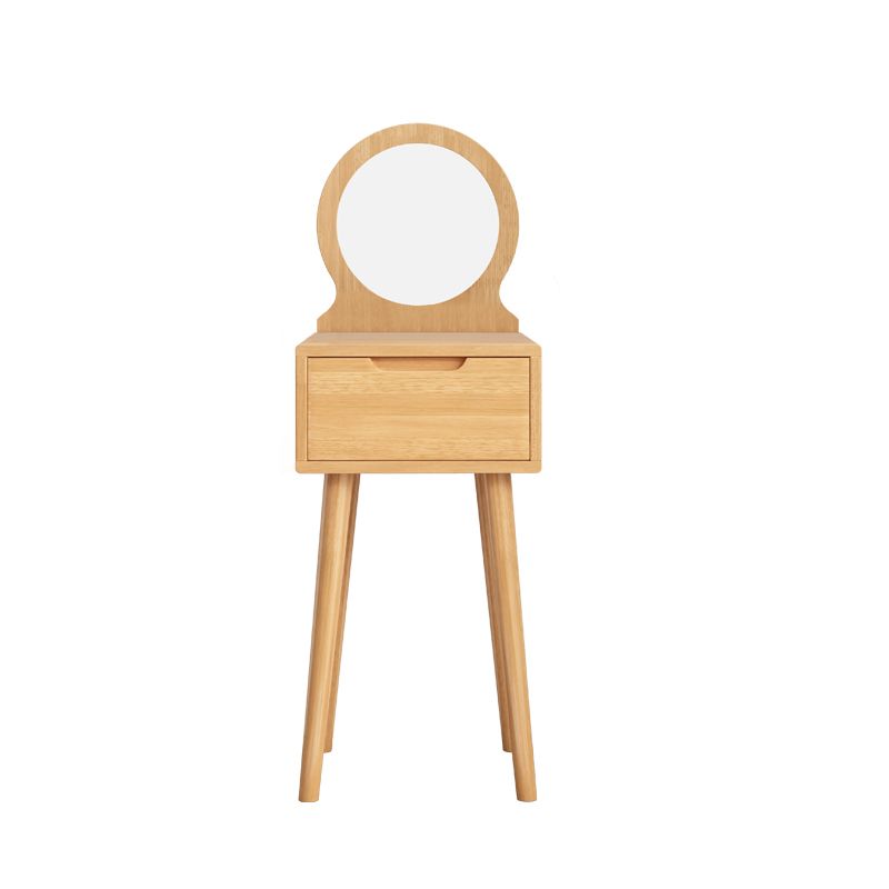 Scandinavian Solid Wood Dresser 1-Drawer Vanity Table with Stool and Mirror