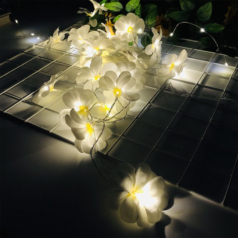 Floral LED String Light Modern Fabric 20 Heads Bedroom USB Powered Fiesta Lamp in Pink/Yellow, 9.8 Ft Long