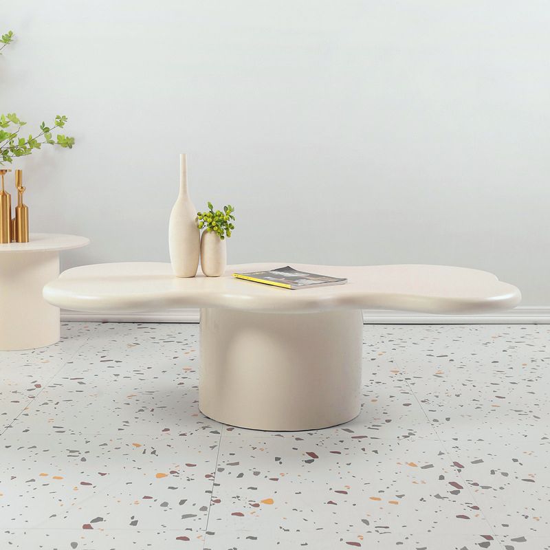Scandinavian Free Form Coffee Table with Wooden Base in Beige