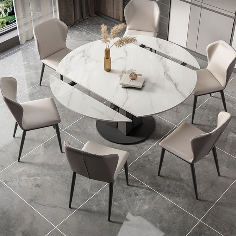 Modern Sintered Stone Top Dining Table Extendable Round Table with Pedestal Base