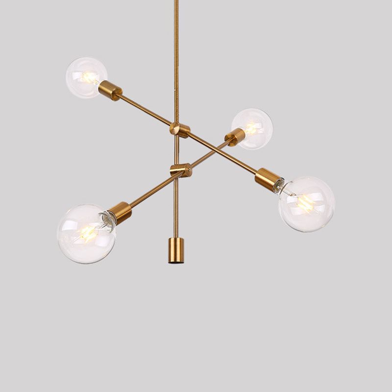 Einstellbare gekreuzte Anhängerbeleuchtung zeitgenössischer Metallic 4 Lampenlampen Gold Kronleuchter Licht mit klarem Glas Globus Schatten
