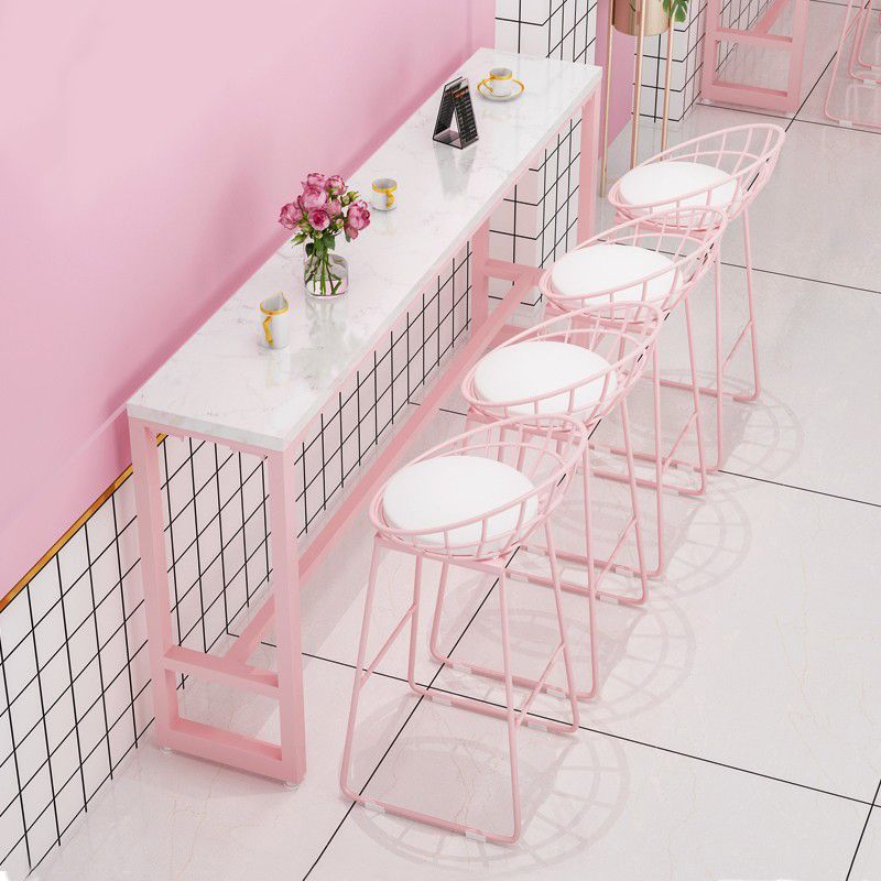 Modern 1/5 Pieces Bar Table Set Rectangle Stone Counter Table with High Stools for Cafe