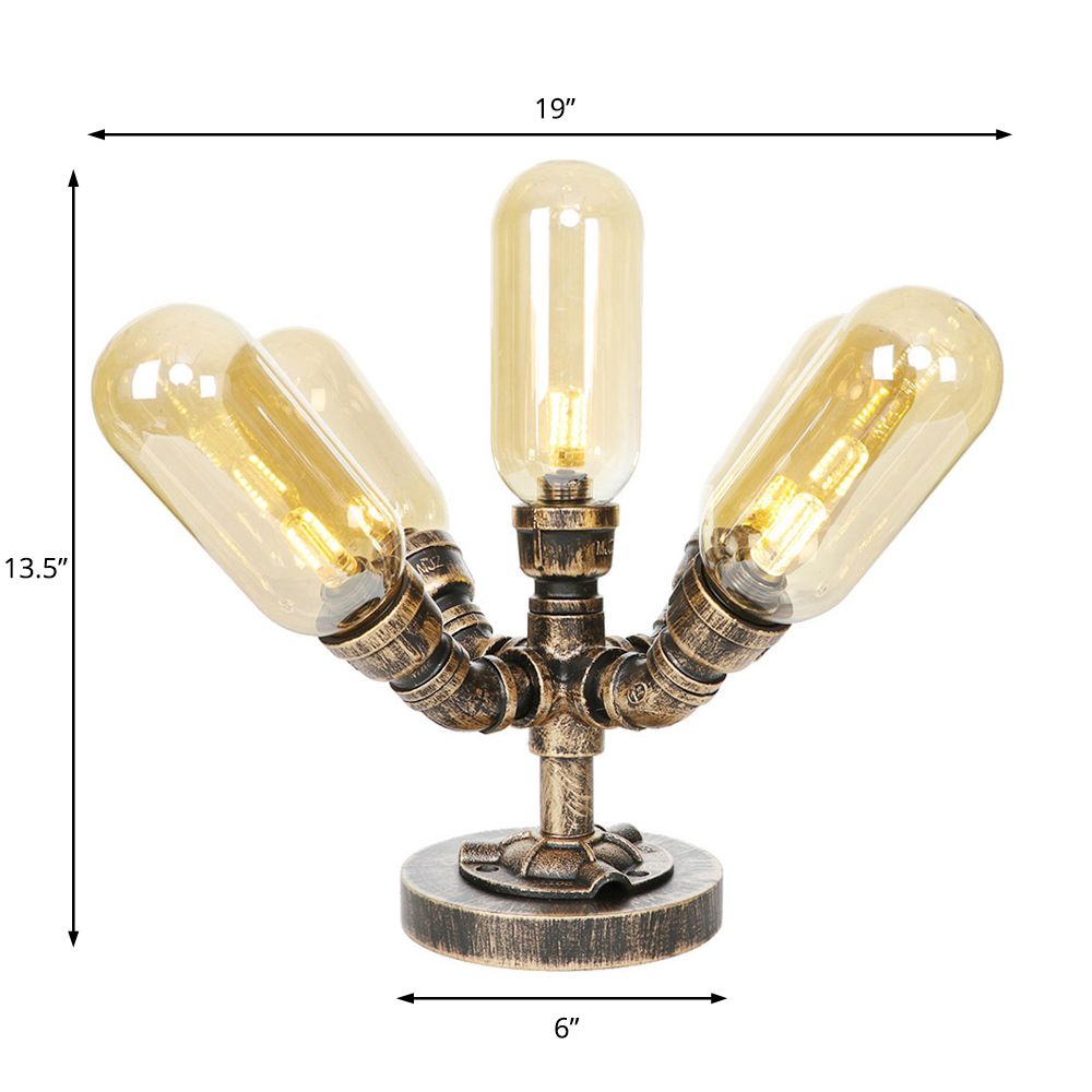 4 Bulbs LED Table Lighting Vintage Capsule Shade Amber/Clear Glass Nightstand Lamp for Bedroom