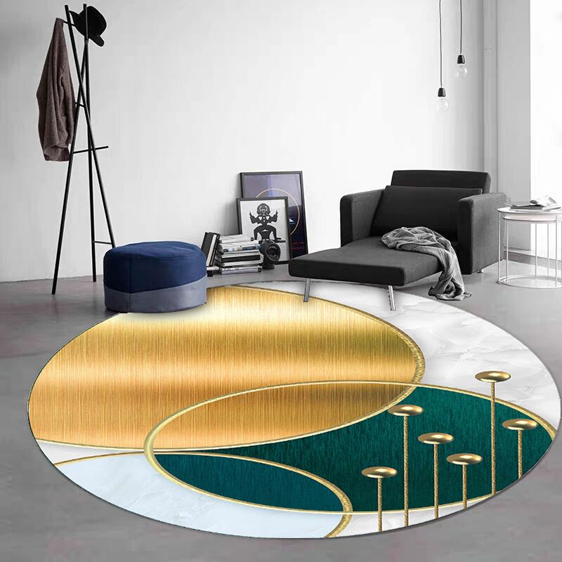 Green Black Graphic Rug Polyester Modern Rug Non-Slip Backing Rug for Living Room