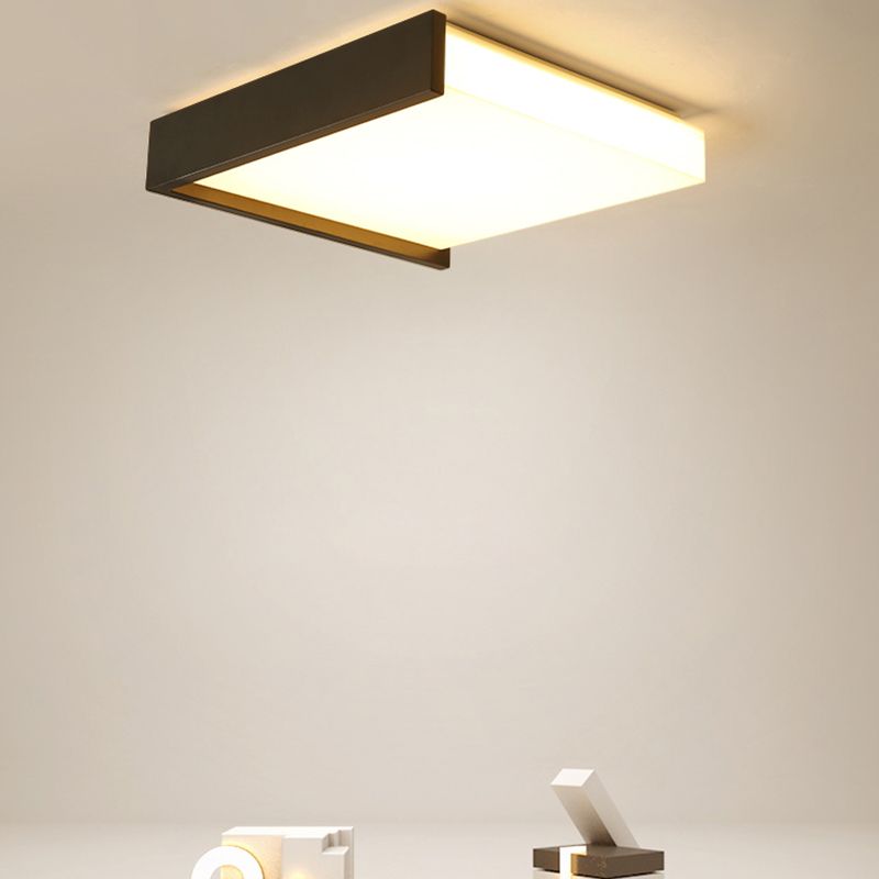 Plafonnier LED noir en acrylique, plafonnier carré en fer forgé de simplicité moderne pour chambre à coucher