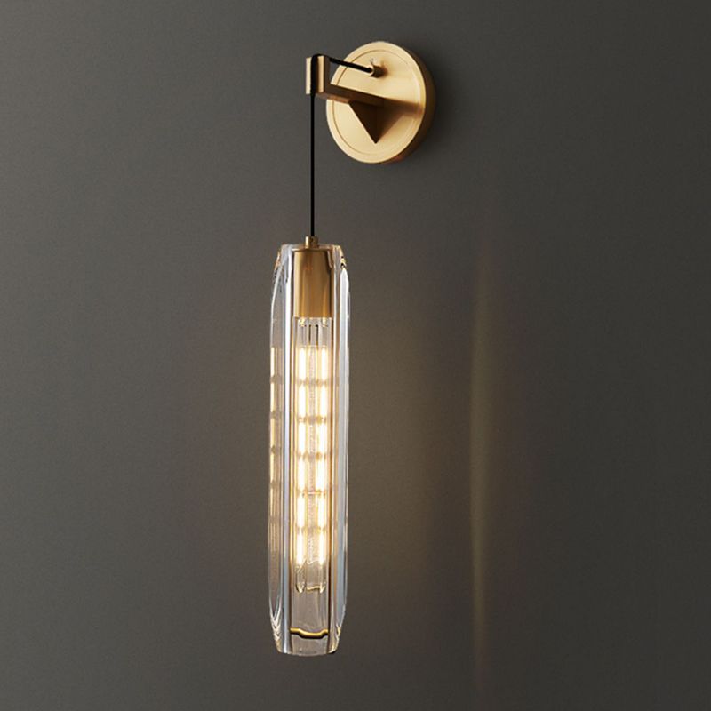 Nordic Style Wall Light Cylinder Shape Wall Lamp with Crystal Shade for Bedroom