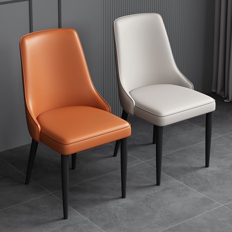Modern Simple Side Chair Faux Leather Dining Chair with Metal Base for Bedroom