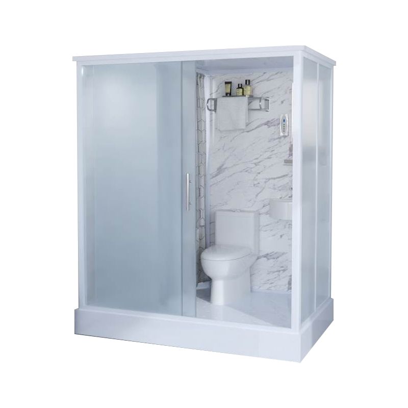 White Frosted Glass Shower Stall Single Sliding Door Shower Room